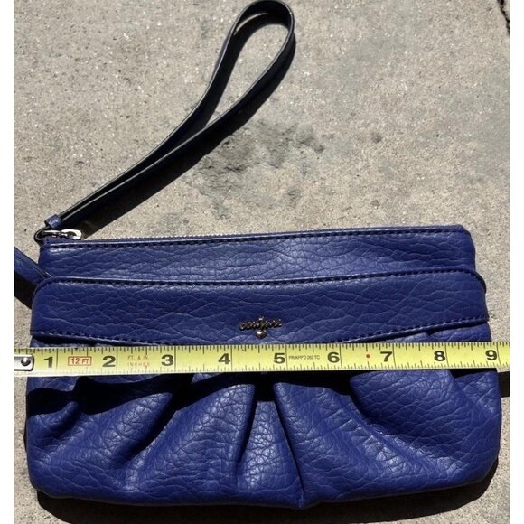 Juicy Couture Blue Faux Leather Pouch Wristlet Wallet Clutch Purse Black Lining - Picture 5 of 16